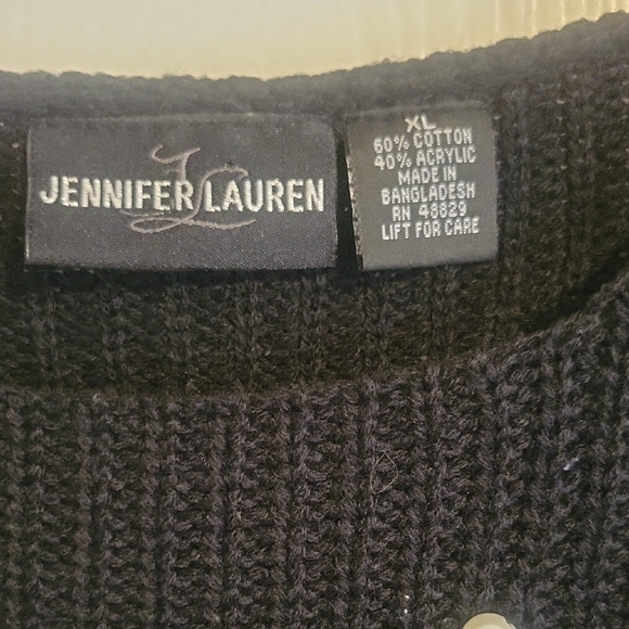 Jennifer Lauren SzXL Black Ribbed cotton blend Sweater with Pearl Embellishments - Picture 2 of 4